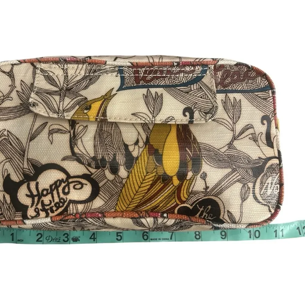 Sakroots Organizer Foldover Cosmetic Case Zip Top Ivory Bird Peace Print